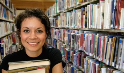 Student in library