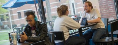 Three students eating