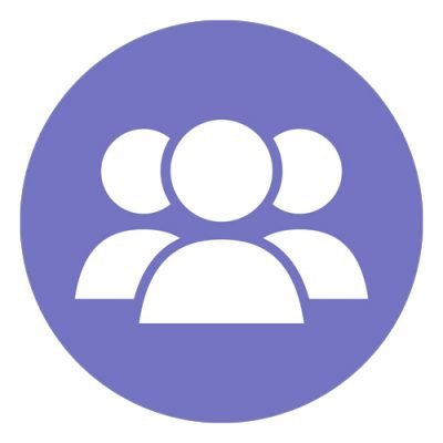 Purple icon with three animated persons