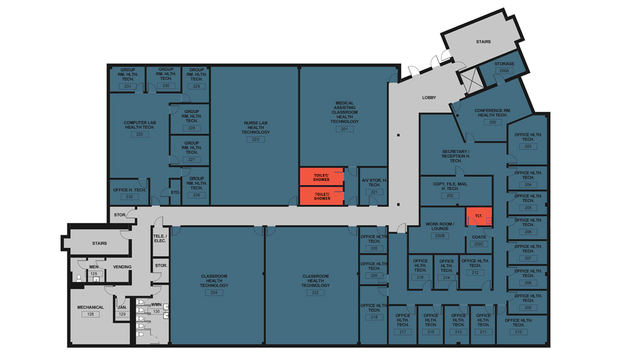 Diagram showing unisex restrooms in briggs building