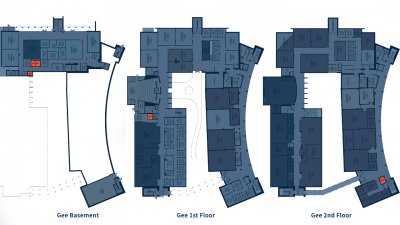 Diagram that show unisex restrooms in Sinclair building