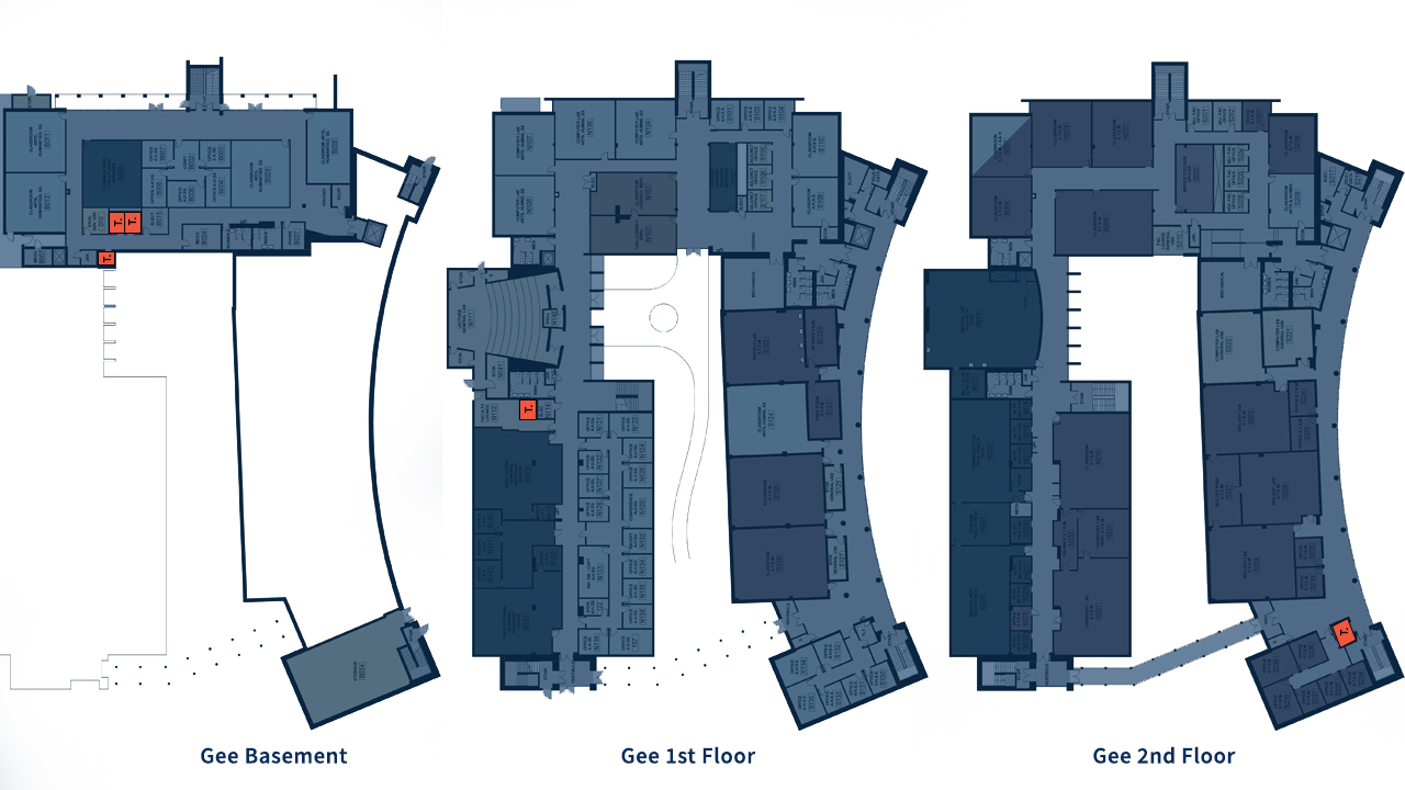 Diagram that show unisex restrooms in Sinclair building