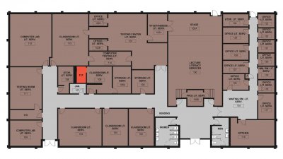 Diagram that show unisex restrooms in Reich building