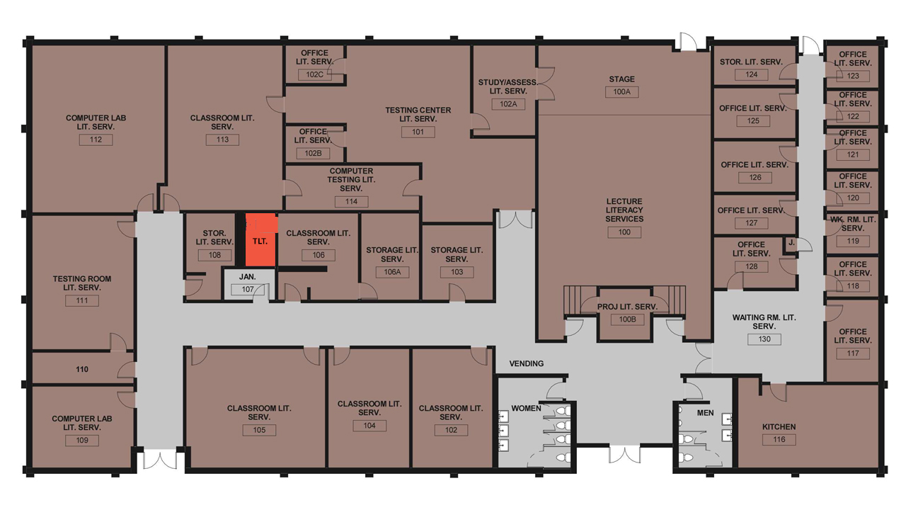 Diagram that show unisex restrooms in Reich building
