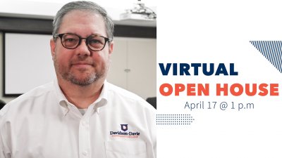 Darrin Hartness in white shirt. Text reads: "Virtual Open House April 17 @ 1 p.m. "