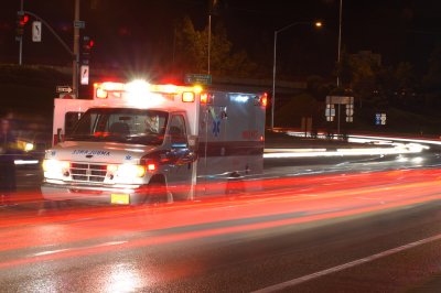 Ambulance on street in nighttime
