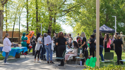 Students in Davidson-Davie Courtyard during Spring Fling event.