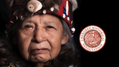 Older Cherokee Indian with scowl on face
