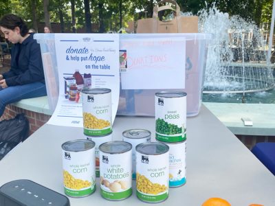 Canned food sitting on table