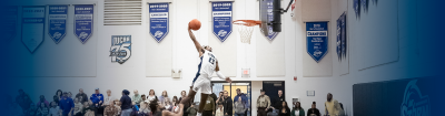STORM Basketball player in white jersey dunks basketball