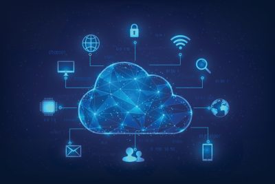 Illustration of digital cloud with connections to other digital apps.