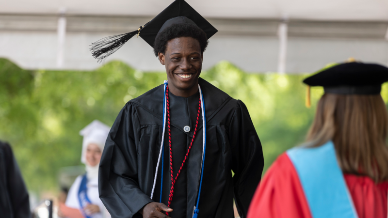 Graduate walks across stage
