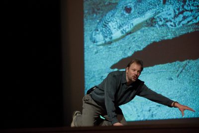 Marty Essen crawling on stage