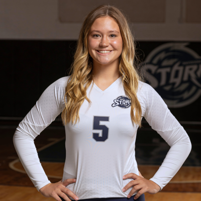 Storm Volleyball Player Wearing Number 5 White Jersey