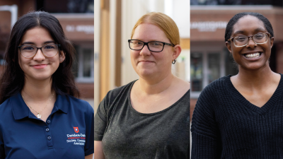 Three Davidson-Davie Community College students side by side in individual image panes.